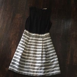 Black dress with white stripes